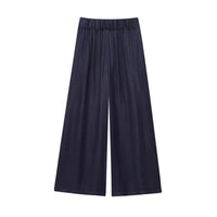 Polly | High-Waist Pleated Front Seam Flowing Wide-Leg Linen Trousers in Navy