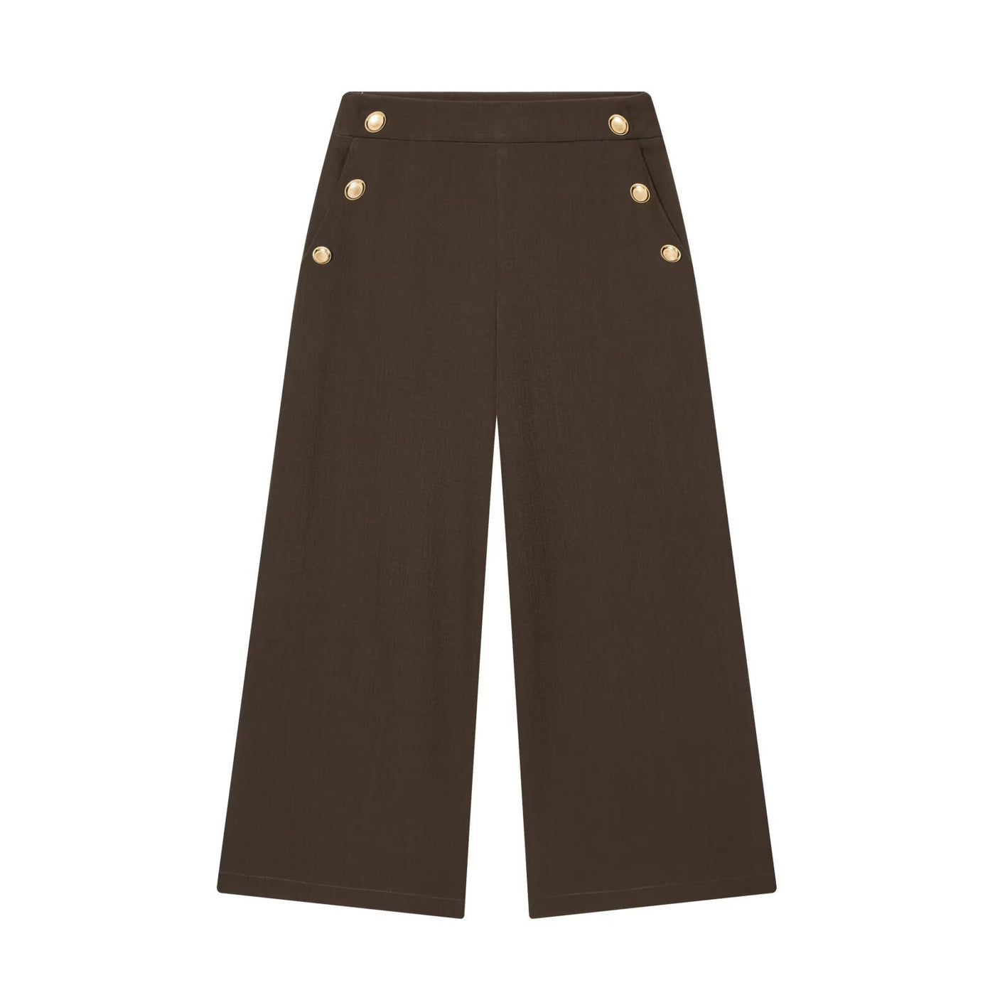 Xanthe | High-Waist Gold Button Wide-Leg Tailored Trousers