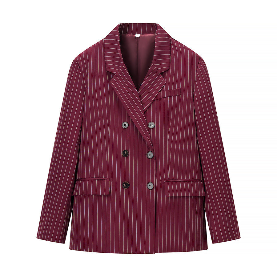 Evie | Classic Stripe Double Breasted Trouser Suit Set