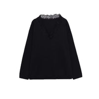 Niamh | V-Neck Lace Trim Long Sleeve Soft Knit Top
