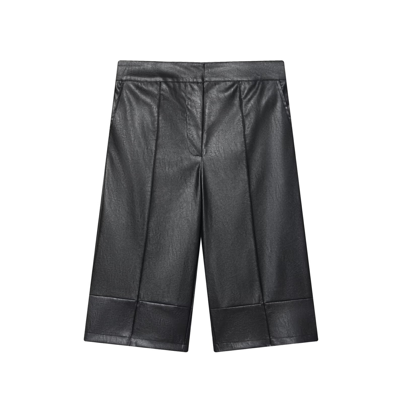 Felicity | High-Waist Wide Leg Faux Leather Capri Trousers
