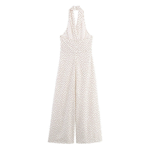 Ines | Halter Neck Jumpsuit Cream Polka Dot Wide Leg