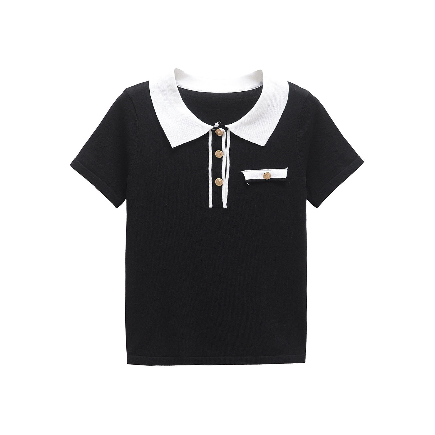 Sienna | Contrast Collar Gold Button Knit Polo Top