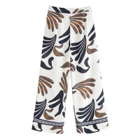 Daisy | Abstract Print Border Hem Wide-Leg Trousers with Side Pockets