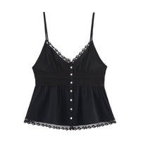 Pearl | Lace Trim Button-Front Peplum Cami Top