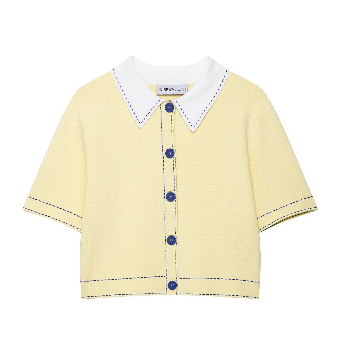 Lyla | Contrast Stitch Cropped Cardigan in Yellow