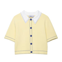 Lyla | Contrast Stitch Cropped Cardigan in Yellow