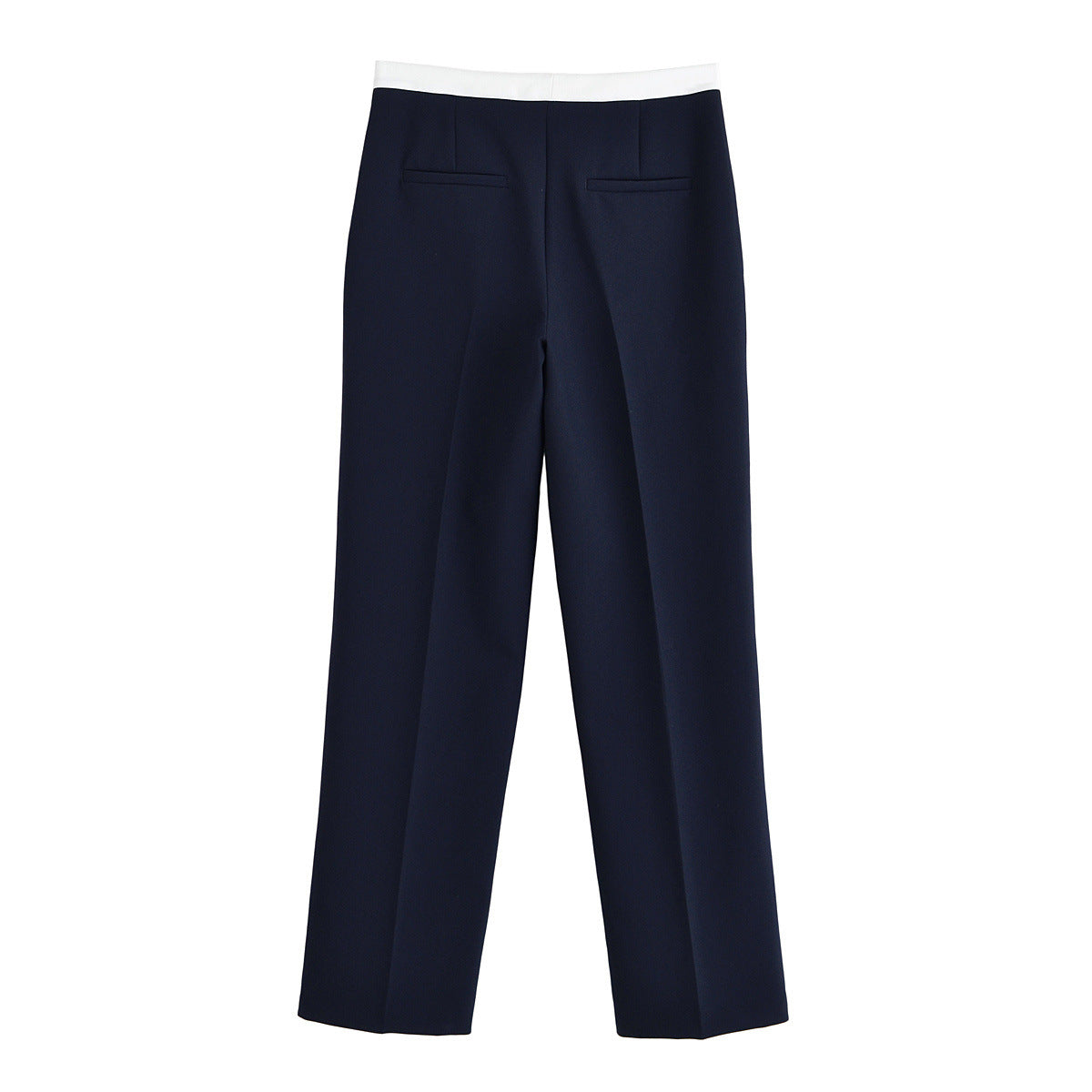 Poppy | Contrast Waistband High-Rise Front Crease Wide-Leg Trousers in Navy