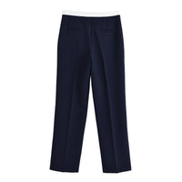 Poppy | Contrast Waistband High-Rise Front Crease Wide-Leg Trousers in Navy