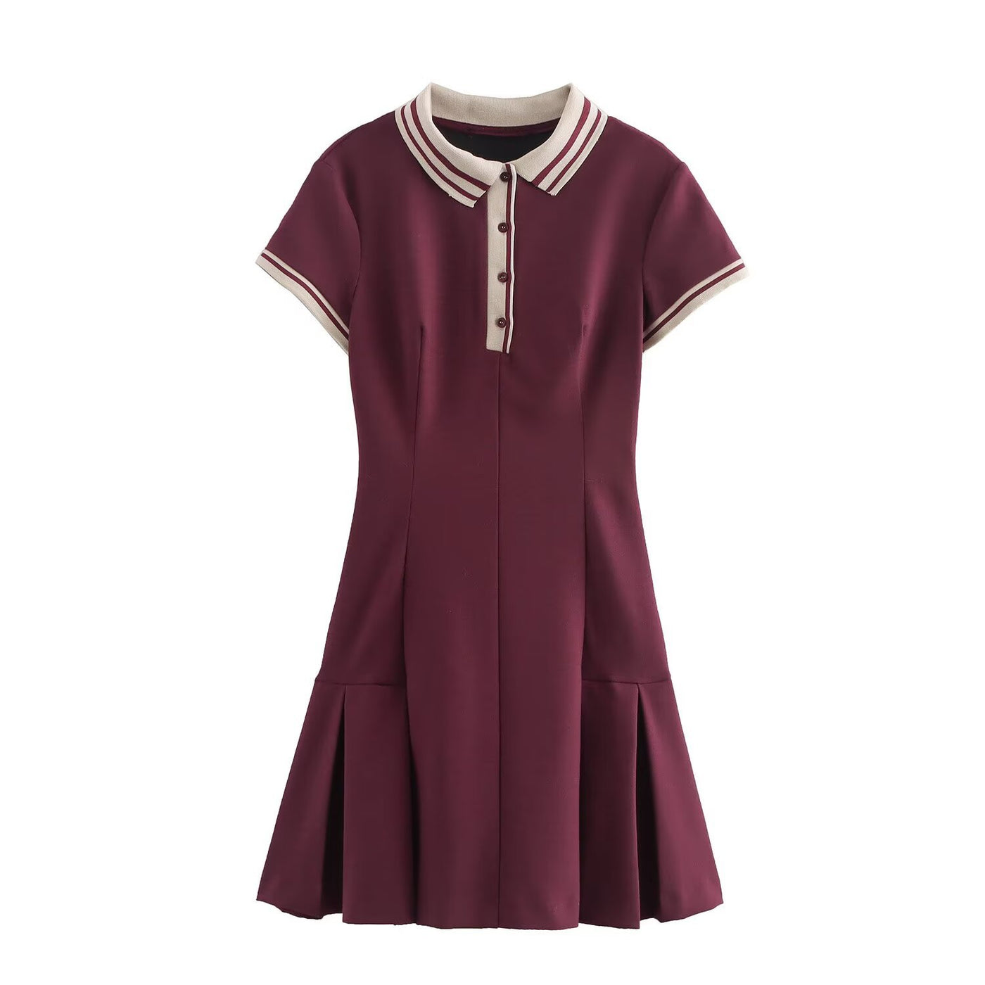 Tessa | Stripe Polo Collar Button Placket Pleated Skirt A-Line Mini Shirt Dress