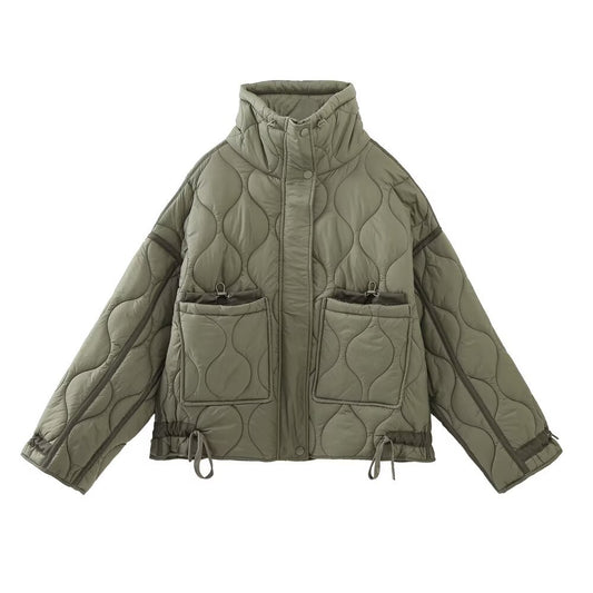 Celine | Quilted Puffer Jacket Beige Hooded Short Padded