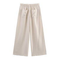 Francesca | Drawstring Pleat Side Pocket Wide-Leg Linen Trousers in Beige and Army Green