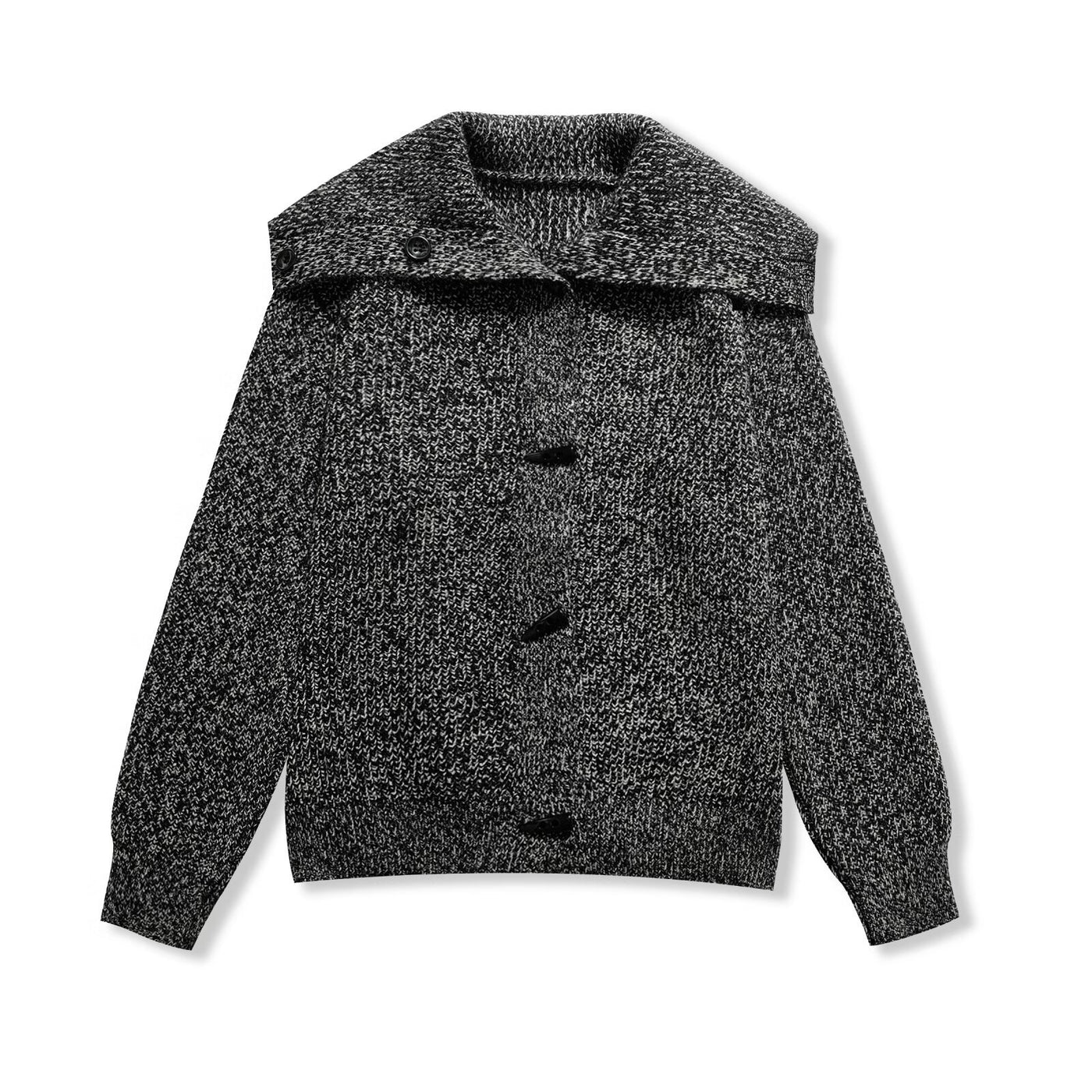 Hannah | Chunky Marled Knit Wide Collar Toggle Button Relaxed Cropped Cardigan