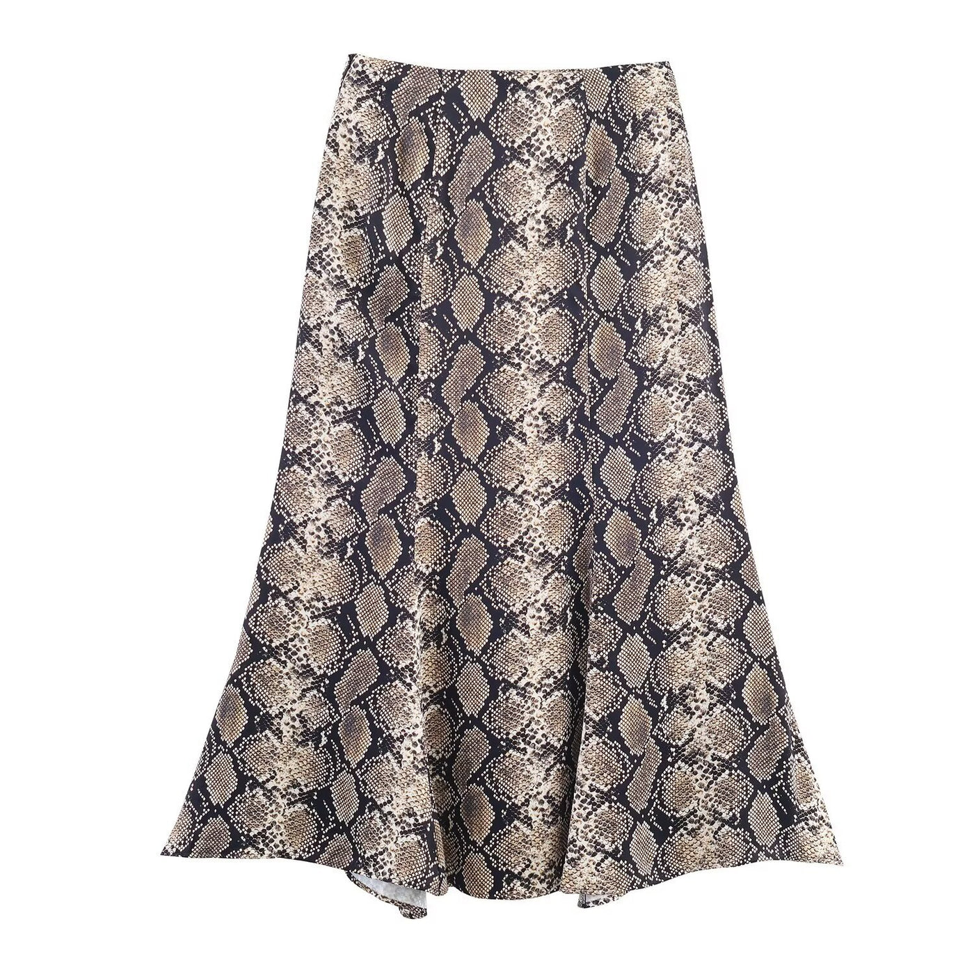 Yasmine | Snake Print Bias-Cut Satin Midi Skirt