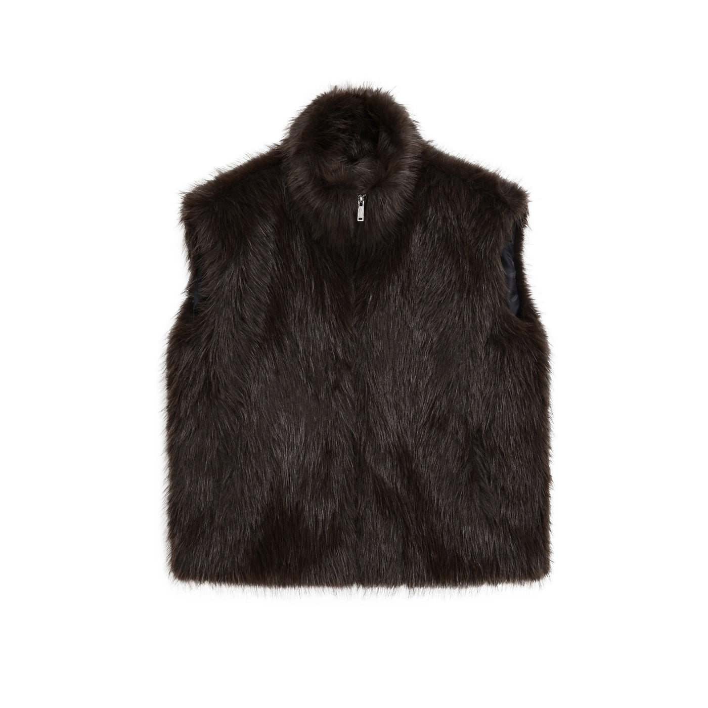 Harriet | Brown Faux Fur Zip-Up Funnel Neck Vest