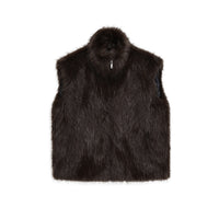 Harriet | Brown Faux Fur Zip-Up Funnel Neck Vest
