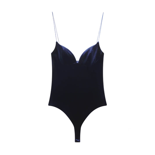 Rhea | Elegant Velvet Corset Top Black Spaghetti Strap