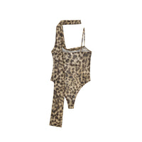 Kate | Leopard Print Cowl Halter Top in Black