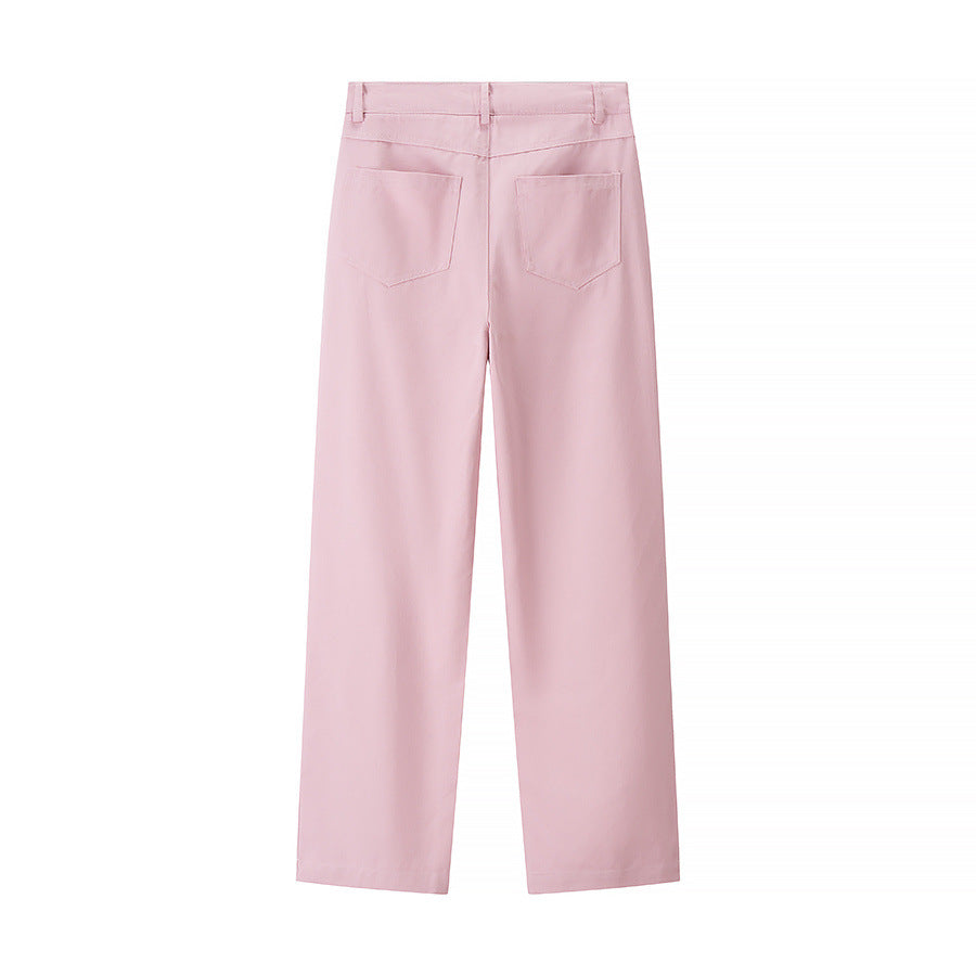 Josephine | High-Rise Diamond Rhinestone Straight-Leg Jeans in Pink