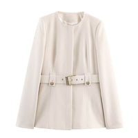 Zoe | Tailored Belted Collarless Blazer