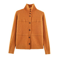 Aimee | High Stand Collar Button-Down Textured Knit Cardigan