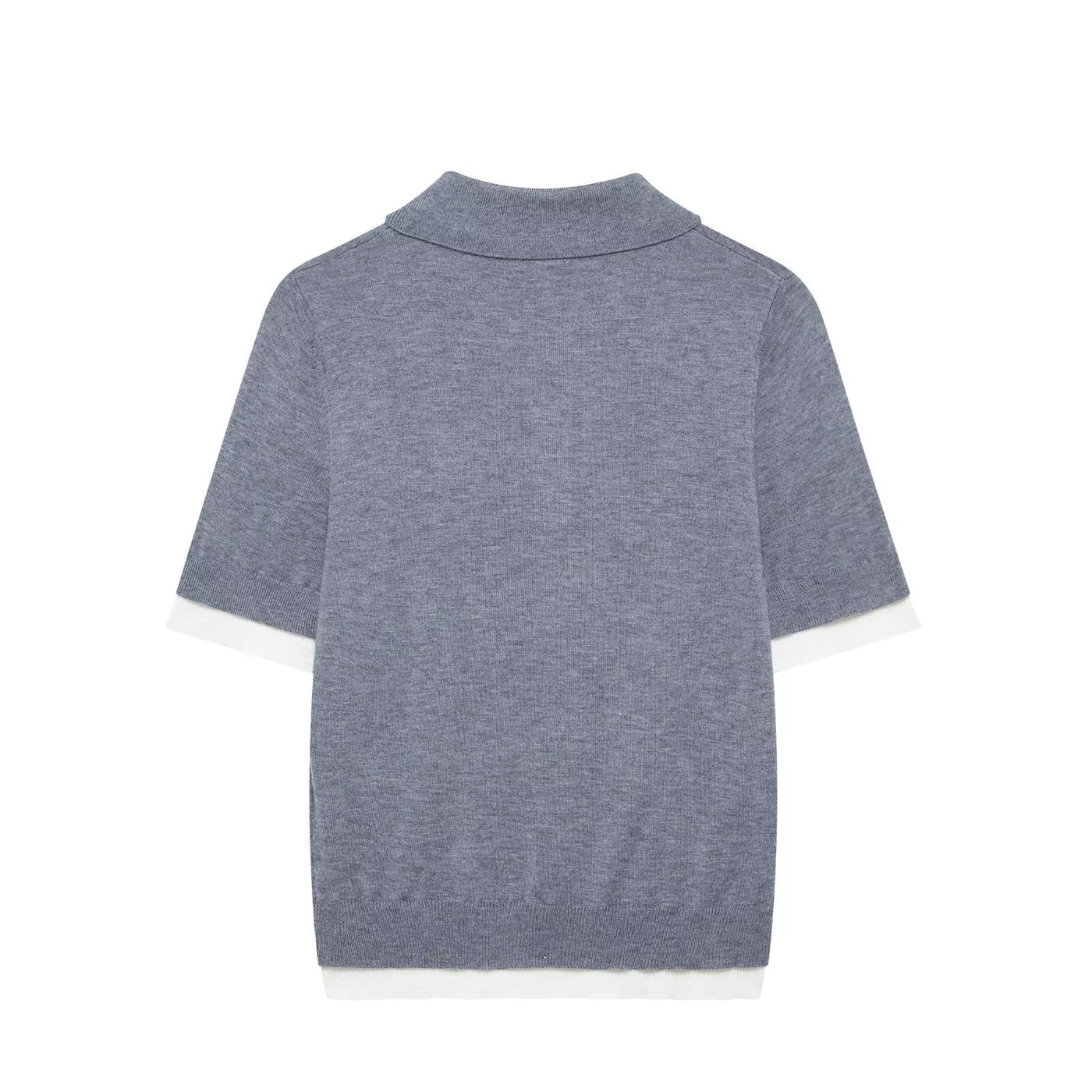Zoe | Contrast Trim Short Sleeve Polo Knit Top in Grey