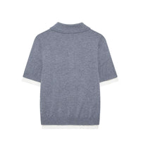 Zoe | Contrast Trim Short Sleeve Polo Knit Top in Grey