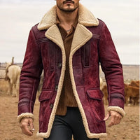 Ashcombe | Men's Faux Suede Sherpa Lined Double-Breasted Coat - Burgundy