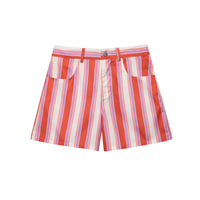 Nina | Vertical Stripe Cotton Shorts with Belt Loops