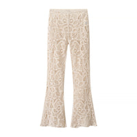 Freya | Open-Weave Crochet Knit Flared Trousers with Elasticated Waist