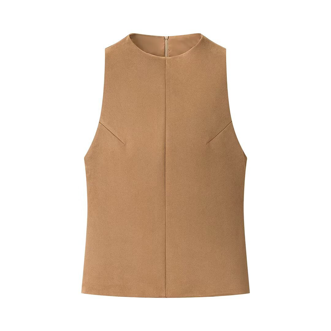 Romy | Faux Suede Structured Seam Tank Top