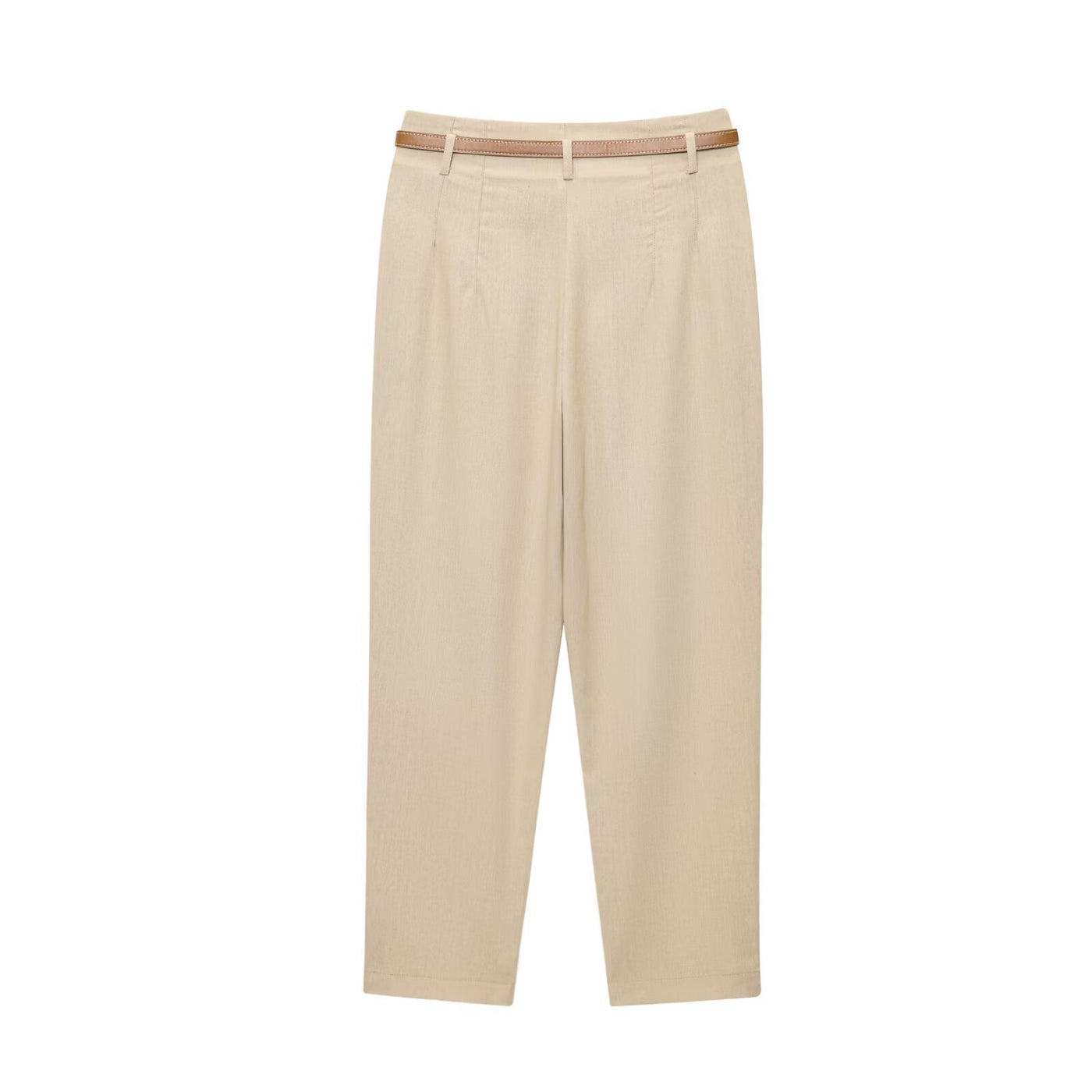 Nicole | High-Waist Pleated Belt Loop Wide-Leg Linen Trousers in Cream