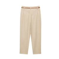 Nicole | High-Waist Pleated Belt Loop Wide-Leg Linen Trousers in Cream