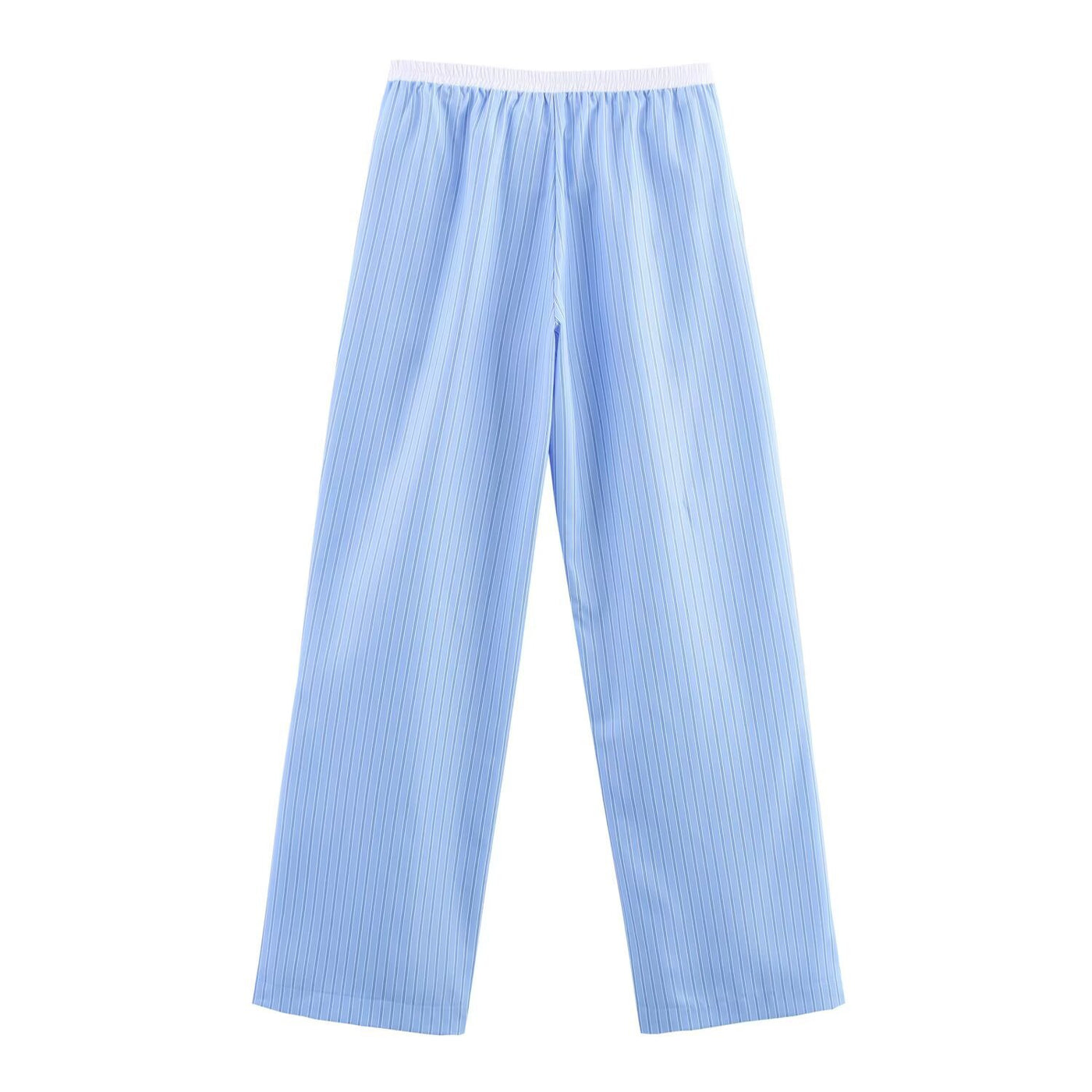Charlotte | Button-Fly Striped Cotton Wide-Leg Trousers with Elasticated Waist