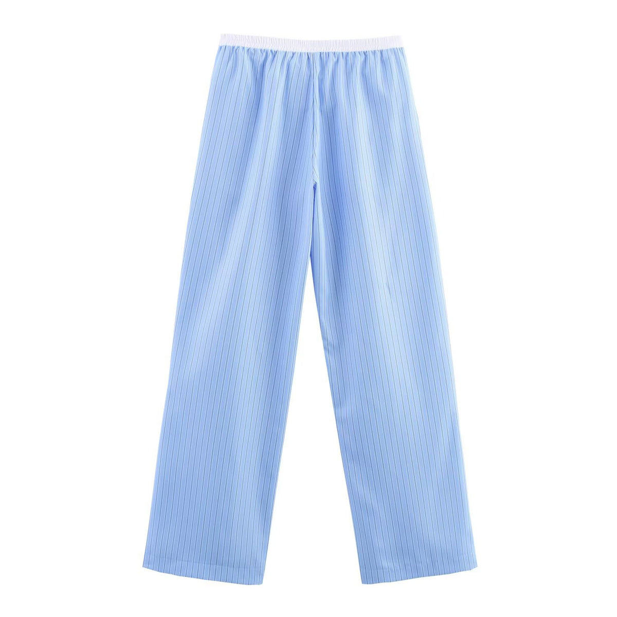 Charlotte | Button-Fly Striped Cotton Wide-Leg Trousers with Elasticated Waist