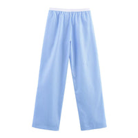Charlotte | Button-Fly Striped Cotton Wide-Leg Trousers with Elasticated Waist