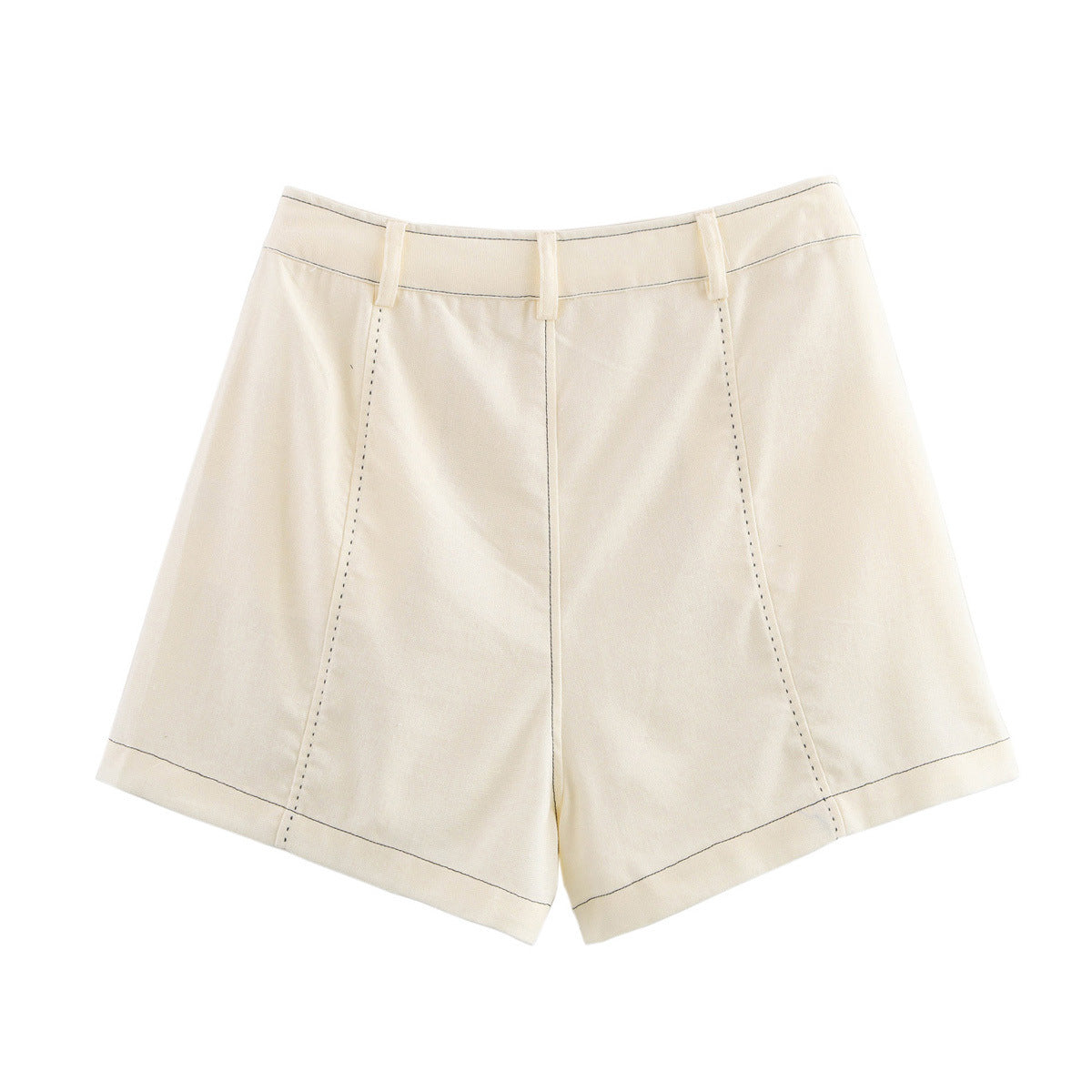Beatrice | High-Waist Contrast Stitch Cuffed Denim Shorts