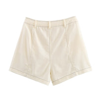 Beatrice | High-Waist Contrast Stitch Cuffed Denim Shorts