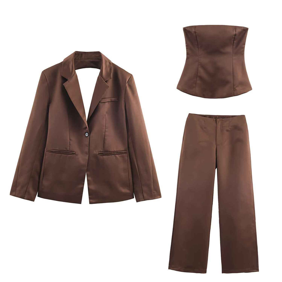 Clea | Satin 3-piece Set Dark Brown