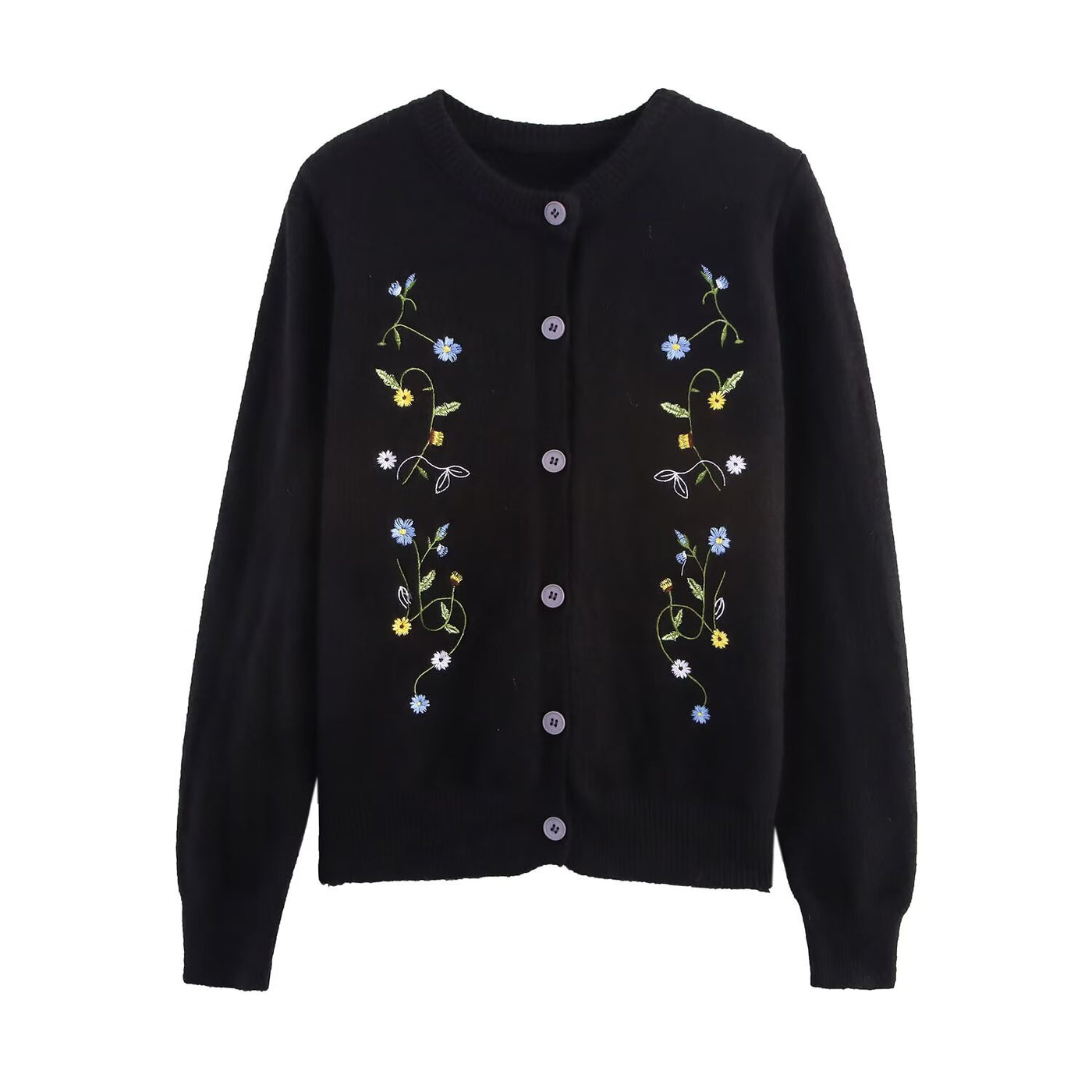 Beatrice | Floral Embroidery Crew Neck Button Front Knit Cardigan