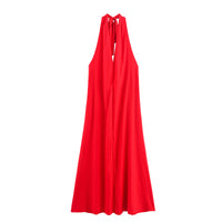 Saffron | Deep V Halter Neck Flowing Maxi Premium Jersey Dress