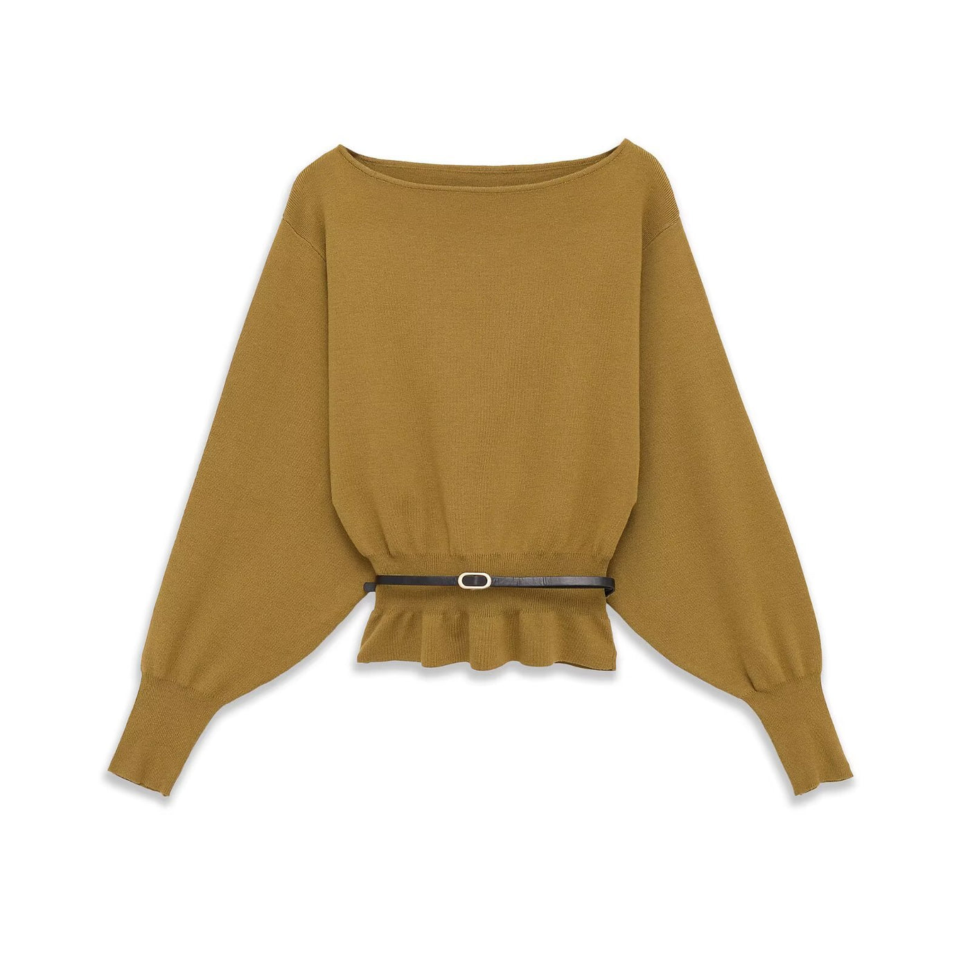 Evie | Boat Neck Balloon Sleeve Gathered Peplum Lightweight Knit Top