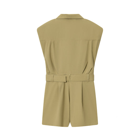 Quin | Elegant Belted Utility Shorts Jumpsuit Khaki