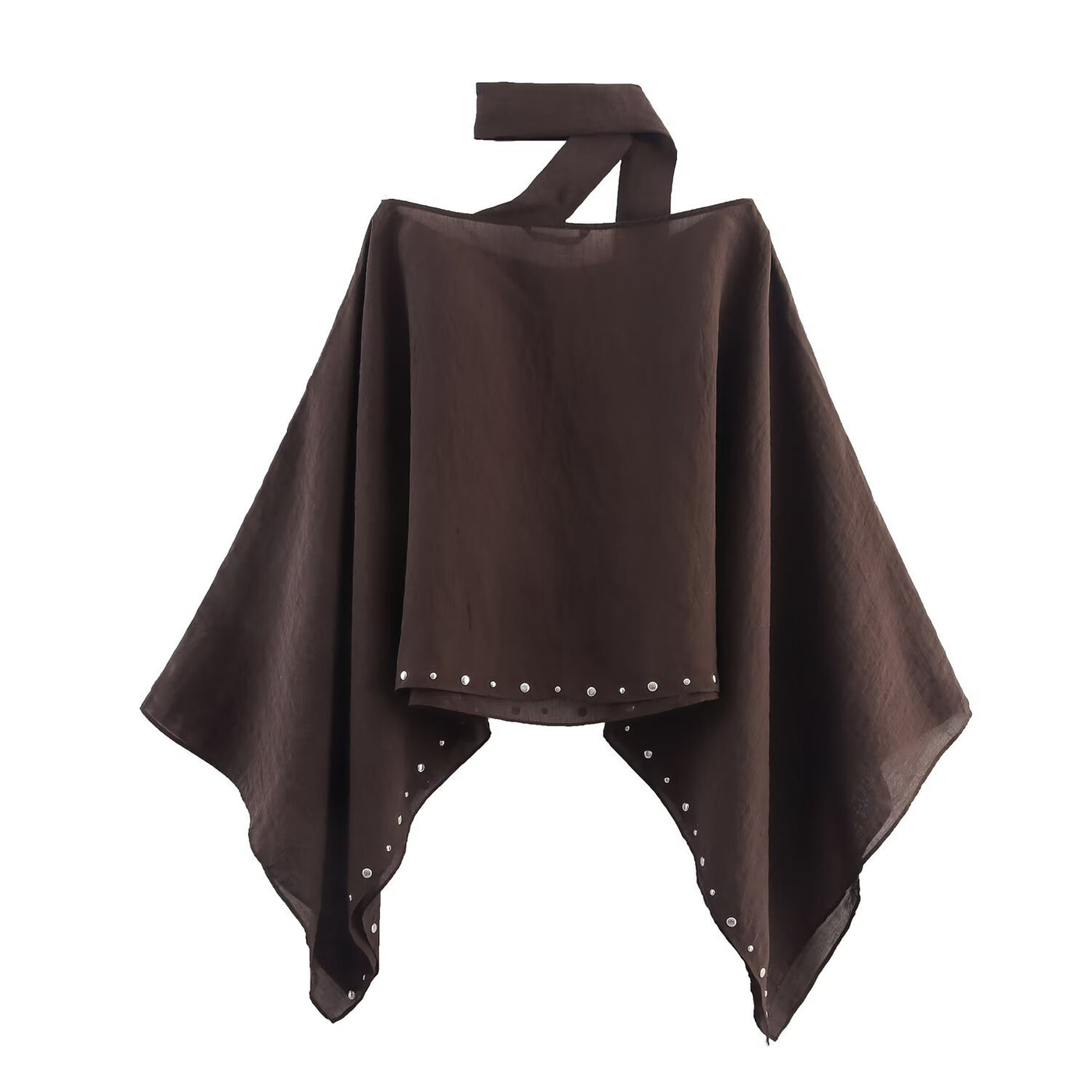 Sara | Choker Neck Cut-Out Studded Asymmetric Hem Sheer Crop Top