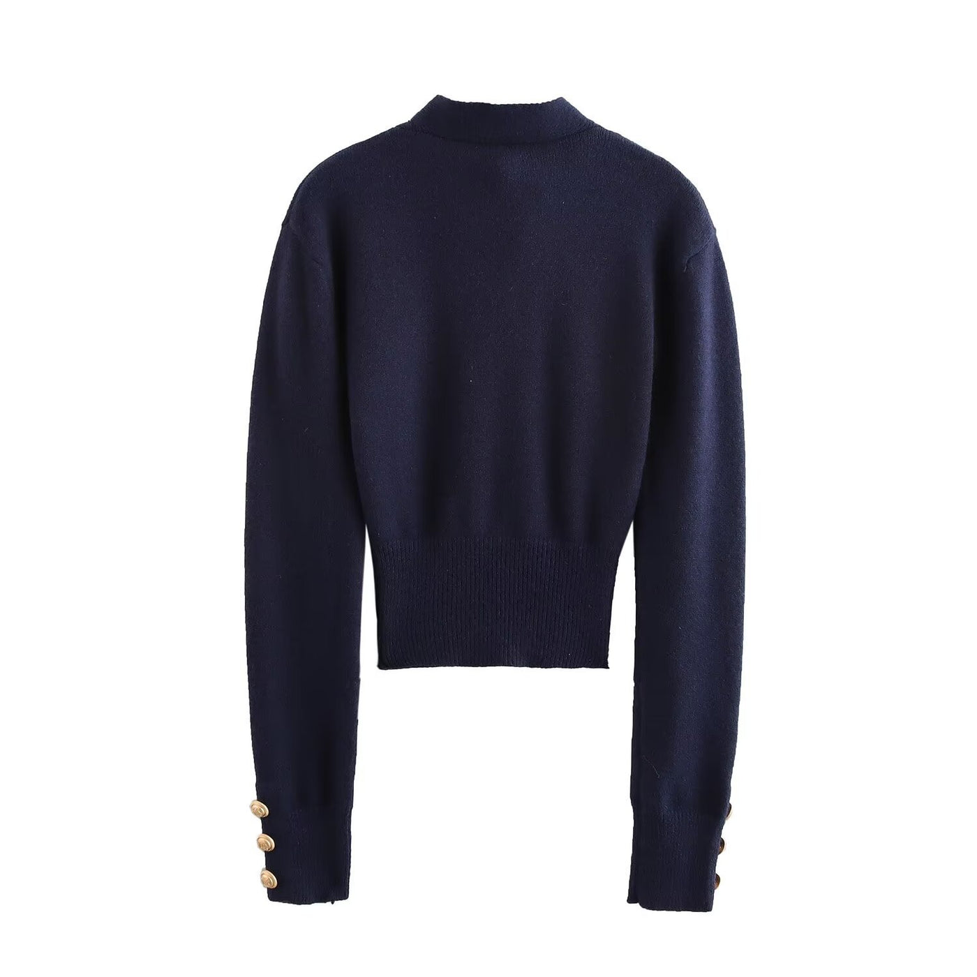 Robyn | Pussy-Bow Gold Button Twin Pocket Cropped Knit Top