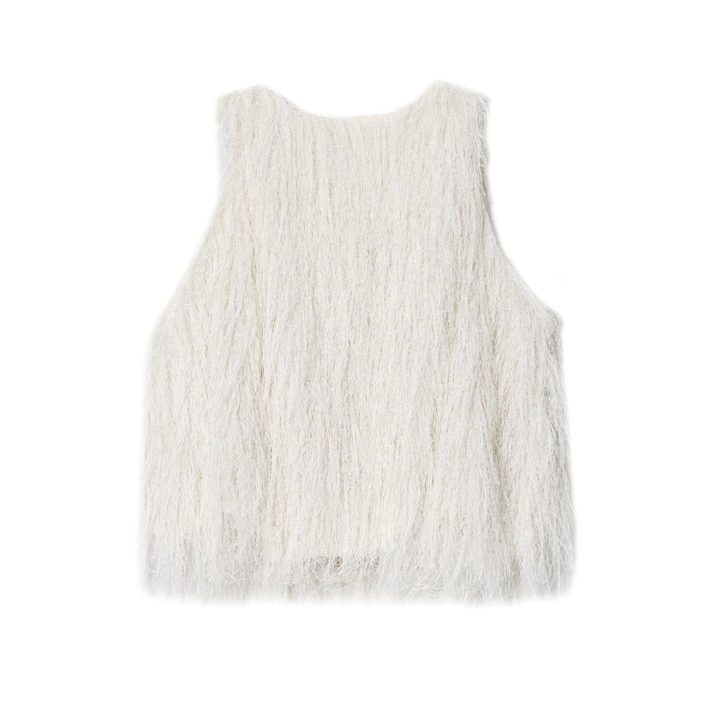 Willa | Fluffy Vest Top White Sleeveless V Neck