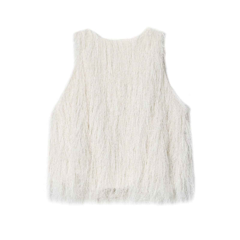 Willa | Fluffy Vest Top White Sleeveless V Neck