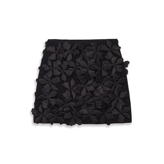 Aria | Mini Skirt Black Textured Applique High Waisted