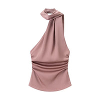 Effie | Ruched Halter Neck Satin Top