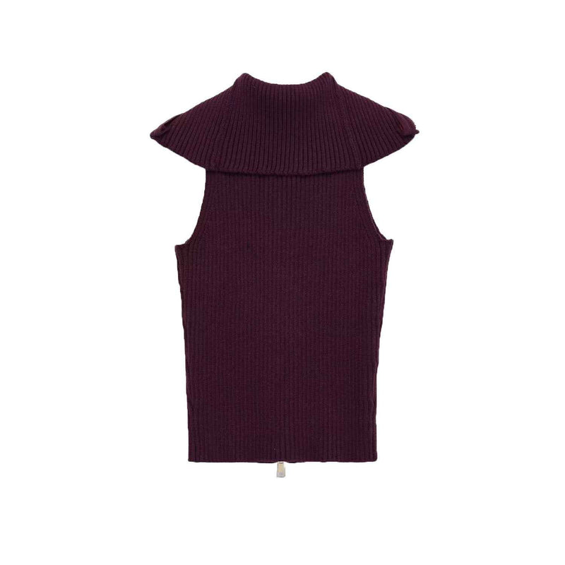 Uma | Knitted Zip Up Vest Top Purple Sleeveless Ribbed Collared